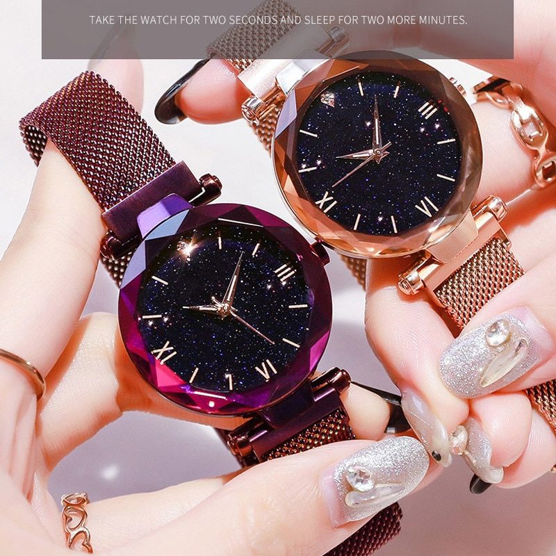 Women's Fashion Starry Sky Watches Magnet Buckle Mesh Belt Diamond Quartz Watch Women Dress Clock