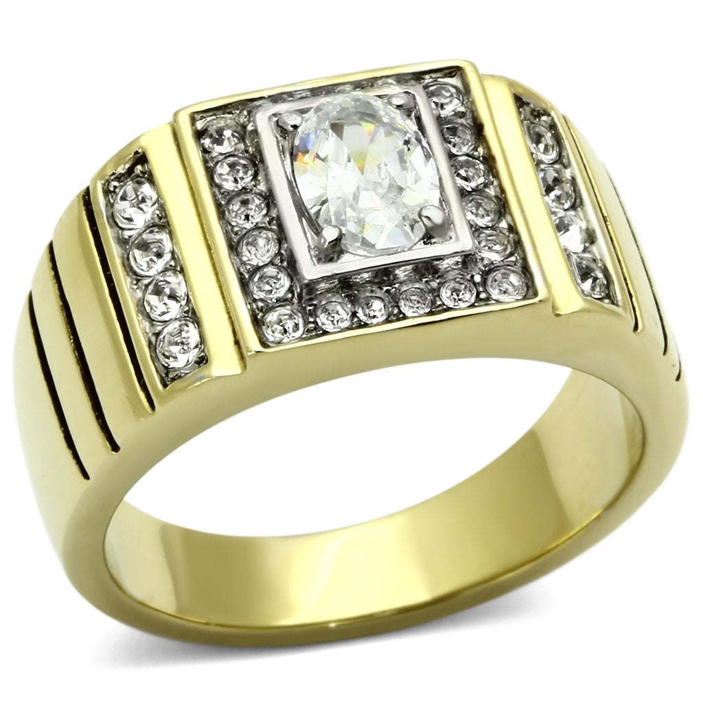 TK755 - Two-Tone IP Gold (Ion Plating) Stainless Steel Ring with AAA Grade CZ in Clear