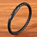 XQNI New Classic Style Men Leather Bracelet Simple Black Stainless Steel Button Neutral Accessories Hand-woven Jewelry Gifts