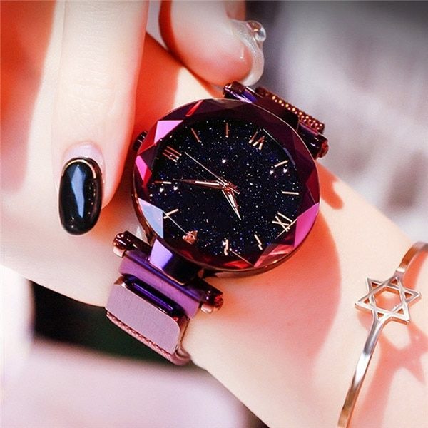 Women's Fashion Starry Sky Watches Magnet Buckle Mesh Belt Diamond Quartz Watch Women Dress Clock