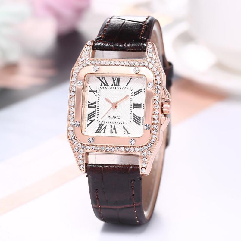 Women Diamond Watch Starry Square Dial Bracelet Watches Ladies Leather Band Quartz Wristwatch Female Clock(No Box)