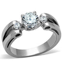 TK1537 - High polished (no plating) Stainless Steel Ring with AAA Grade CZ in Clear