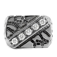 TK124 - High polished (no plating) Stainless Steel Ring with AAA Grade CZ in Clear