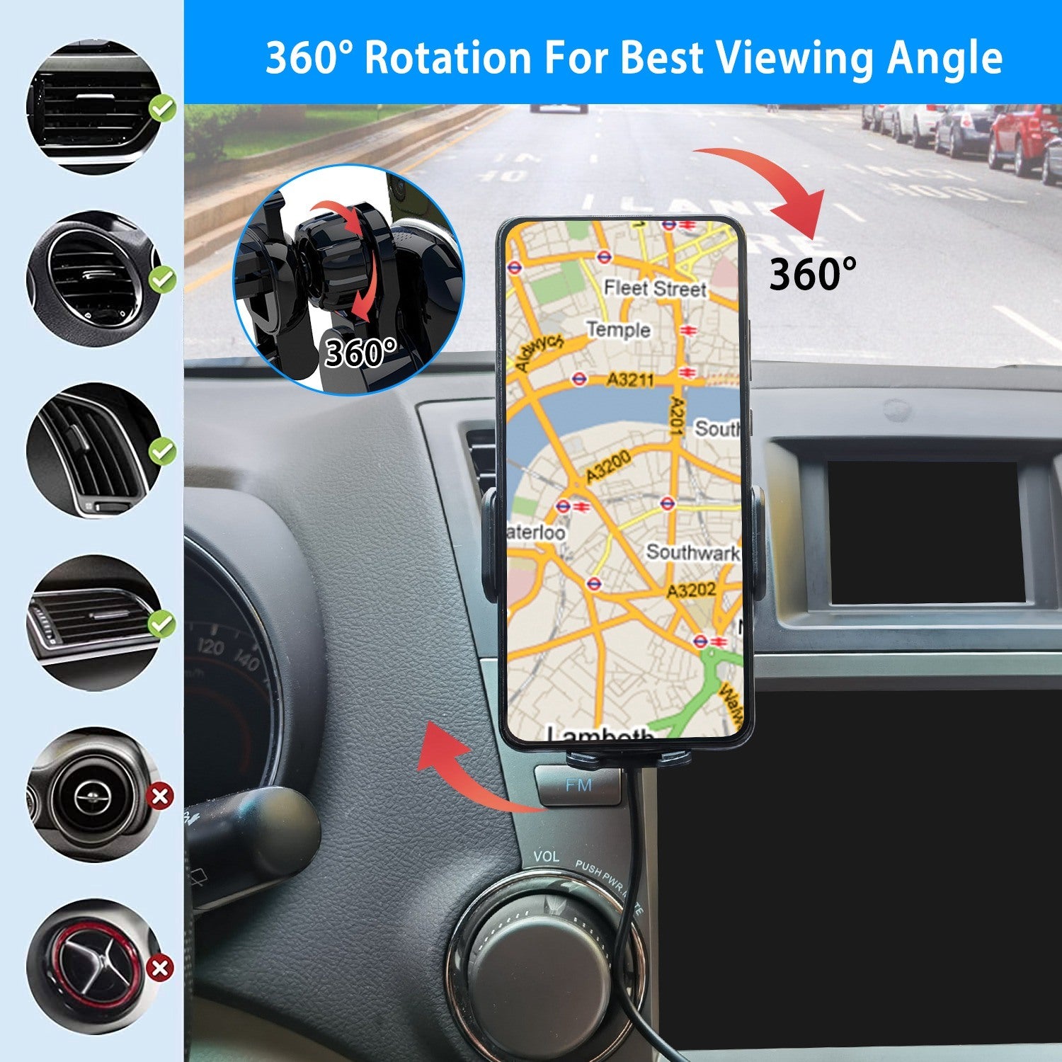 Car Wireless Phone Charger Car Air Vent Phone Mount Holder Bracket Fast Charge 15W 10W 7.5W Automatic Clamping Fit for iPhone 13 13Pro Max 12 Pro Max Series Samsung Galaxy S21 S20 Series