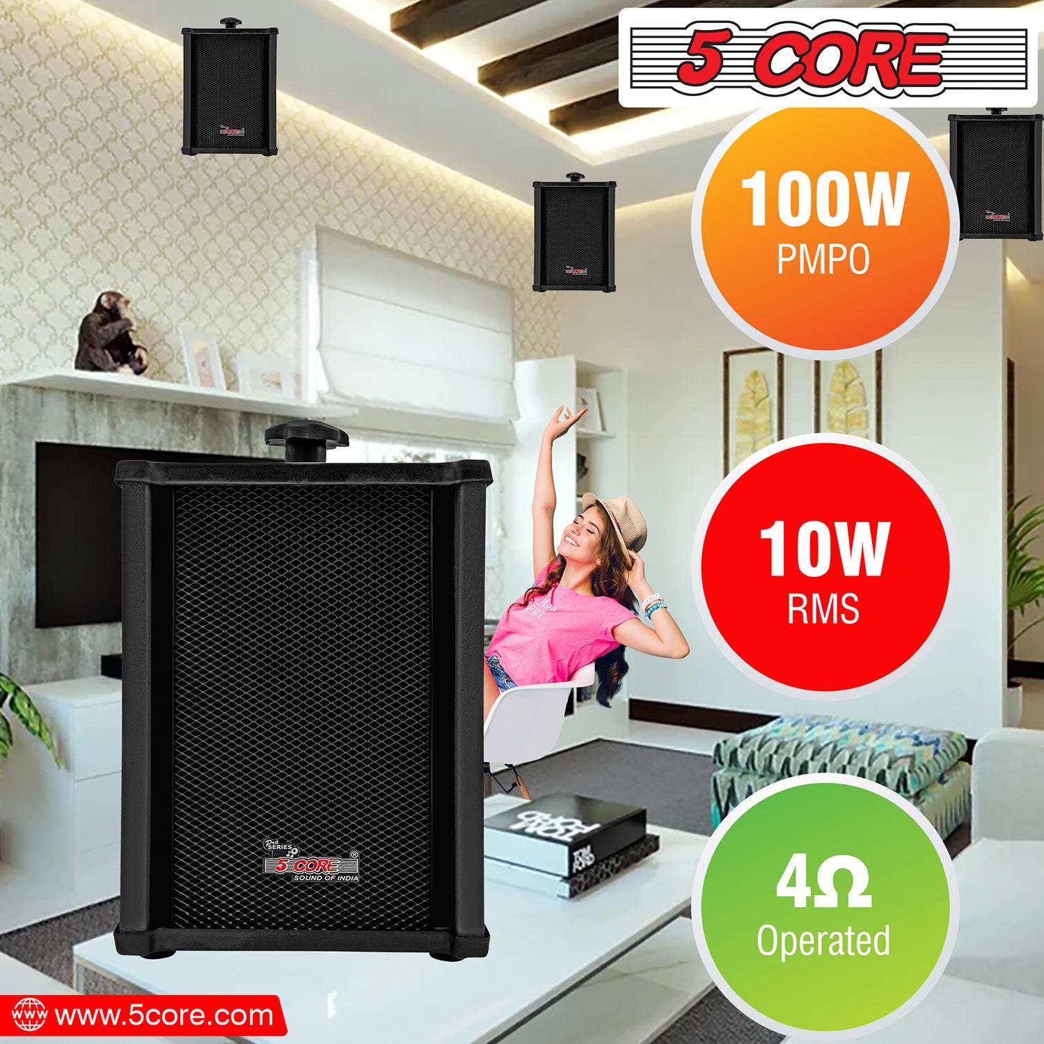 5 Core Audio System Combo 30W Amplifier 6.4' Wall Speakers 4 Piece 10W RMS Each Commercial Speaker System for Restaurant Office Cafe Bar - AMP 30W-UTX-DLX+10TG 4Pcs