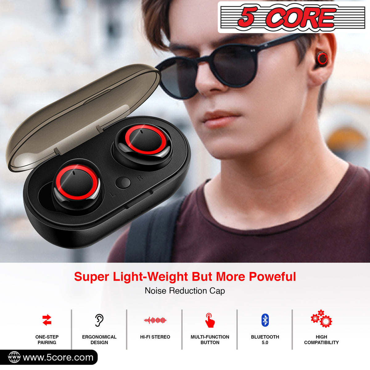 5 Core Wireless Ear Buds Mini Bluetooth Earbud Headphones Wire Less 32 Hours Playtime IPX8 - EP01