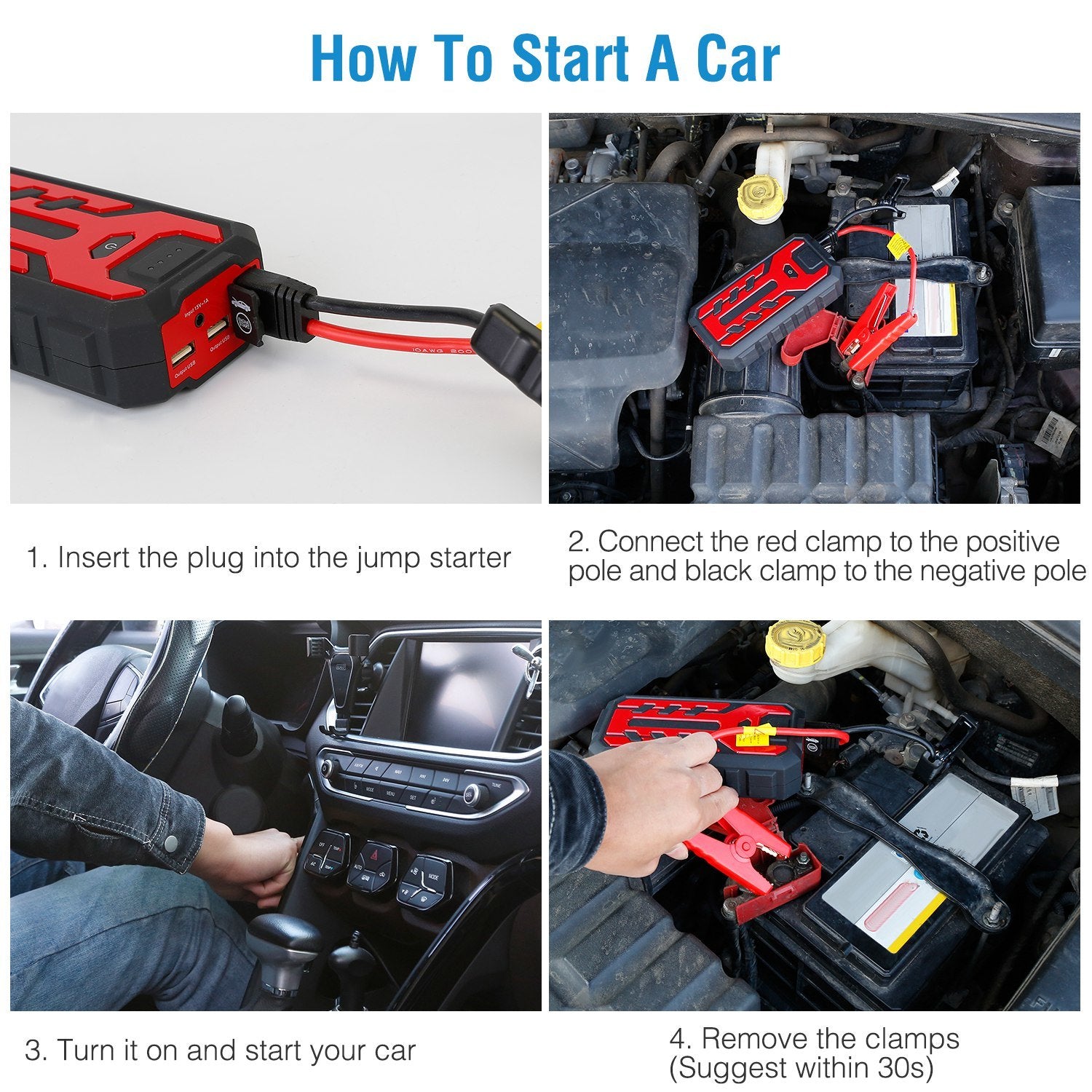 Car Jump Starter Booster 800A Peak 28000mAh Battery Charger Power Bank