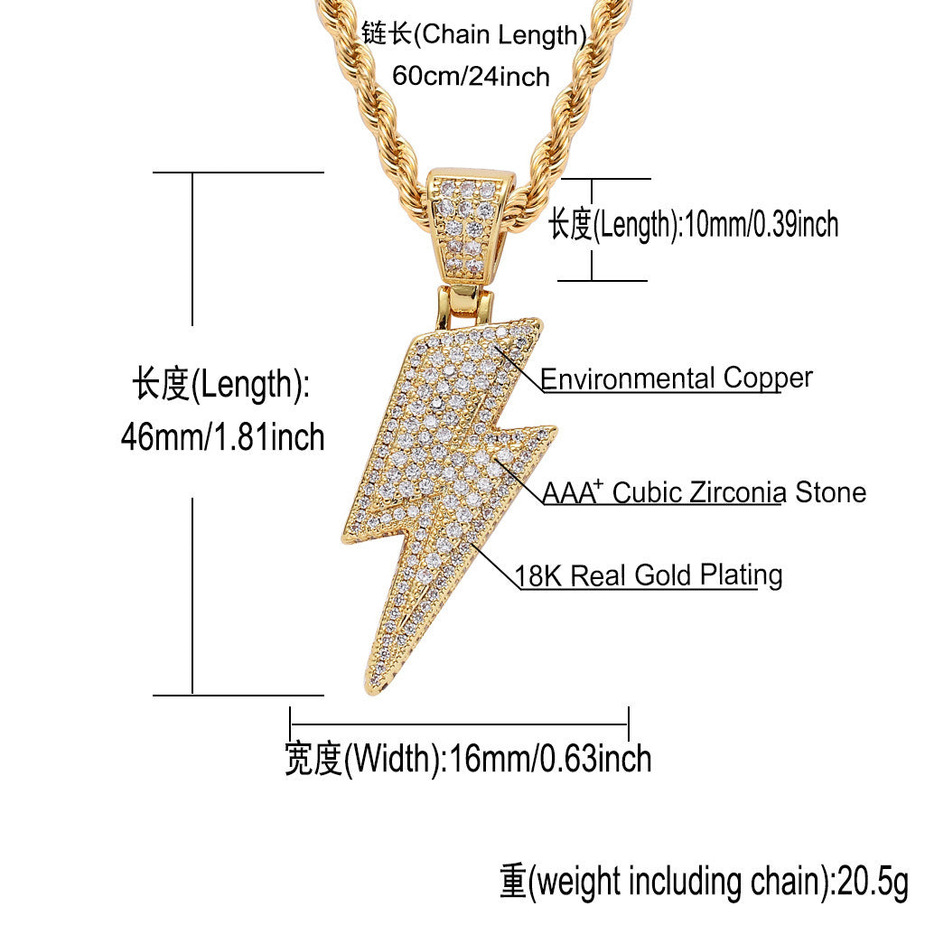 Hip Hop Necklace Lightning Pendant Micro Set Zircon Men's Jewelry