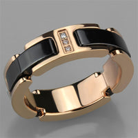 3W964 - IP Rose Gold(Ion Plating) Stainless Steel Ring with Ceramic in Jet