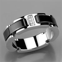 3W966 - High polished (no plating) Stainless Steel Ring with Ceramic in Jet