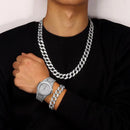 Hip Hop Iced Out Chain Necklace+Watch+Bracelet Set Men  Cuban Link Chain New Rhinestone Necklace for Men Jewelry Watch Gift