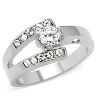 TK189 - High polished (no plating) Stainless Steel Ring with AAA Grade CZ in Clear