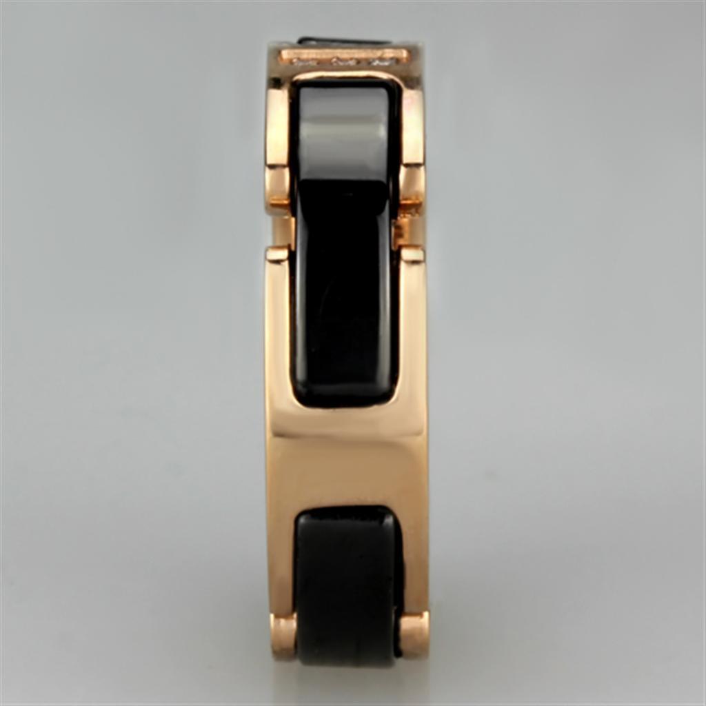 3W964 - IP Rose Gold(Ion Plating) Stainless Steel Ring with Ceramic in Jet