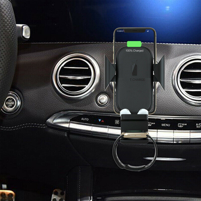 10W Wireless Car Charger Automatic Clamping Fast Charging Phone Holder Mount in Car For iPhone XS XR AirPods Apple Watch 1 2 3 4