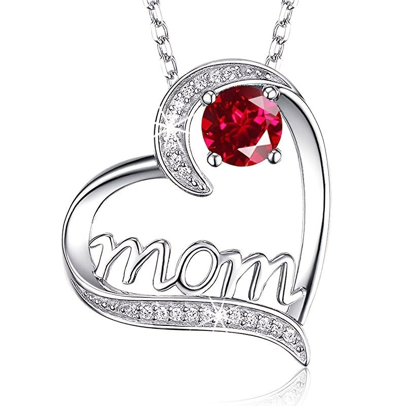 Hollow Heart-Shaped Inlaid Rhinestone Mom Pendant Necklace Chic Design Mother's Day Gift For Women Mother Daughter