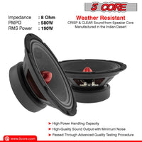 5 CORE 8 Inch Mid-Range Bullet Pro Audio Car Speaker, Red Aluminium Bullet, Loudspeaker 580W Max 8 Ohms - Premium Quality Audio Door Speakers for Car or Truck Stereo Sound System - DRE's Electronics and Fine Jewelry