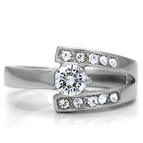 TK189 - High polished (no plating) Stainless Steel Ring with AAA Grade CZ in Clear