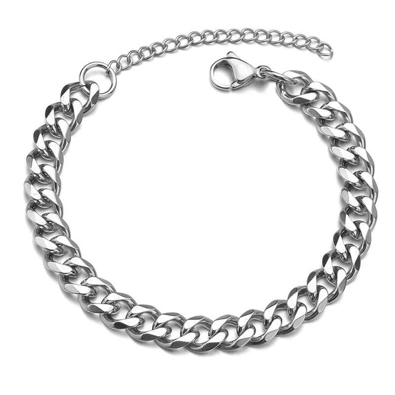 Trendy Cuban Chain Men Bracelet Classic Stainless Steel 7mm Width Chain Bracelet For Men Women Jewelry Gift