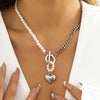 Faux Pearl Decor Heart Charm Necklace Handmade