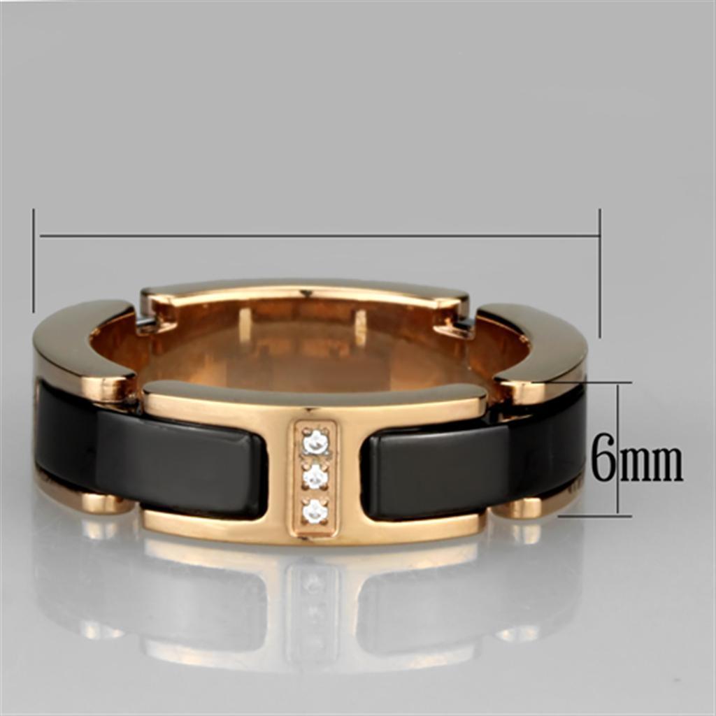 3W964 - IP Rose Gold(Ion Plating) Stainless Steel Ring with Ceramic in Jet