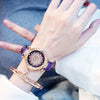 2pcs Women Watches Set Starry Sky Ladies Bracelet Watch Casual Leather Sports Quartz Watches(No Box)