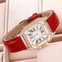 Women Diamond Watch Starry Square Dial Bracelet Watches Ladies Leather Band Quartz Wristwatch Female Clock(No Box)