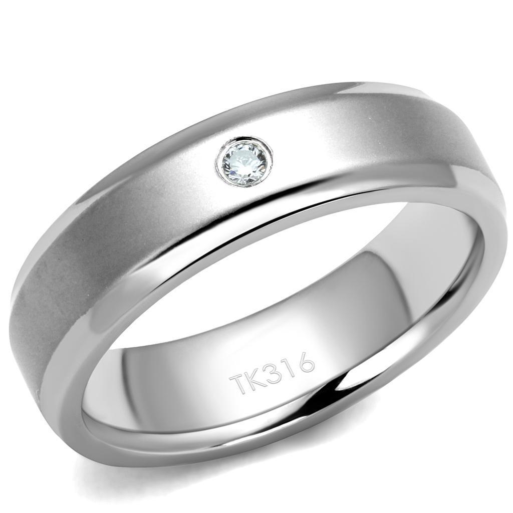 TK2934 - High polished (no plating) Stainless Steel Ring with AAA Grade CZ in Clear