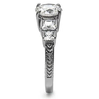 TK057 - High polished (no plating) Stainless Steel Ring with AAA Grade CZ in Clear