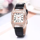 Women Diamond Watch Starry Square Dial Bracelet Watches Ladies Leather Band Quartz Wristwatch Female Clock(No Box)