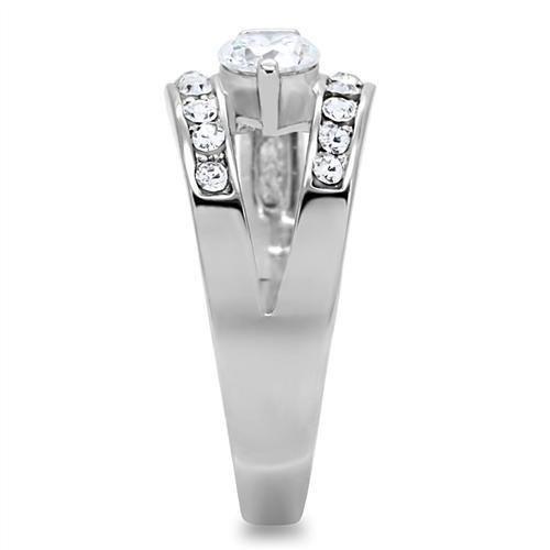 TK189 - High polished (no plating) Stainless Steel Ring with AAA Grade CZ in Clear