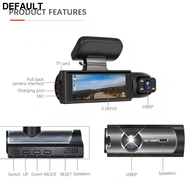 Dual Lens Car DVR FHD 1920*1080P Dash Camera Cabin Dashcam Cameras Video