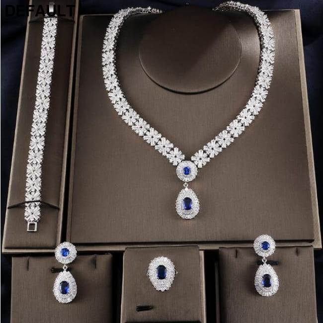 Dubai Luxury Jewelry Set Necklace Earring Bracelet Blue Sterling Silver Sets Necklaces