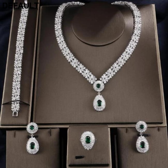 Dubai Luxury Jewelry Set Necklace Earring Bracelet Green Sterling Silver Sets Necklaces