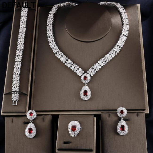 Dubai Luxury Jewelry Set Necklace Earring Bracelet Red Sterling Silver Sets Necklaces
