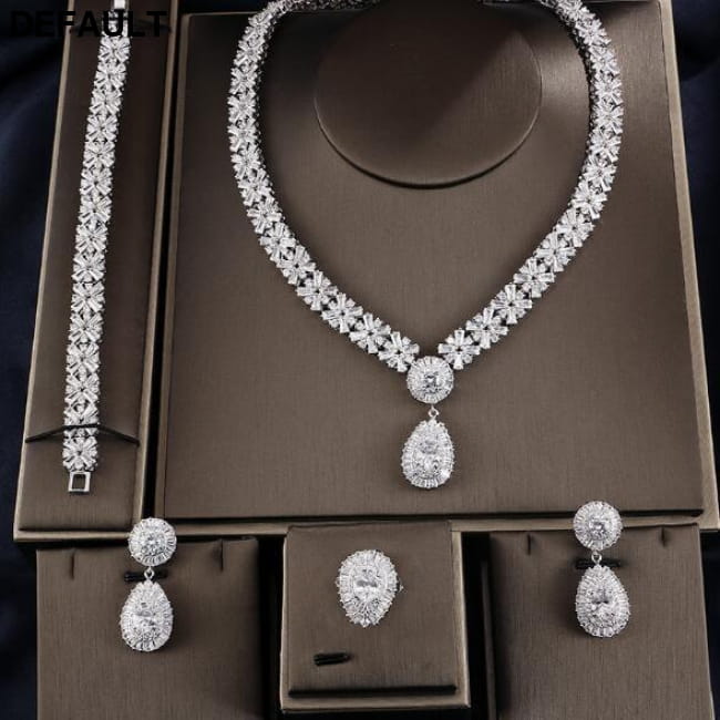 Dubai Luxury Jewelry Set Necklace Earring Bracelet White Sterling Silver Sets Necklaces