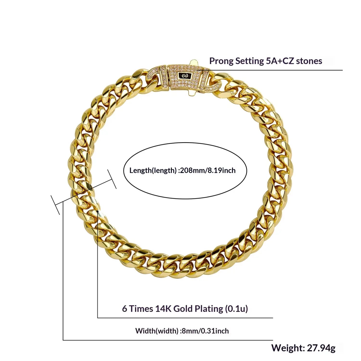 European And American Stainless Steel Cuban Link Bracelet For Men