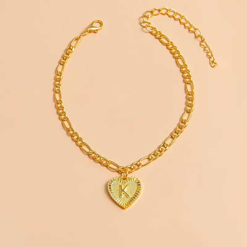 Initial Letter Anklet Gold Color Heart Pendant Foot Bracelets Women