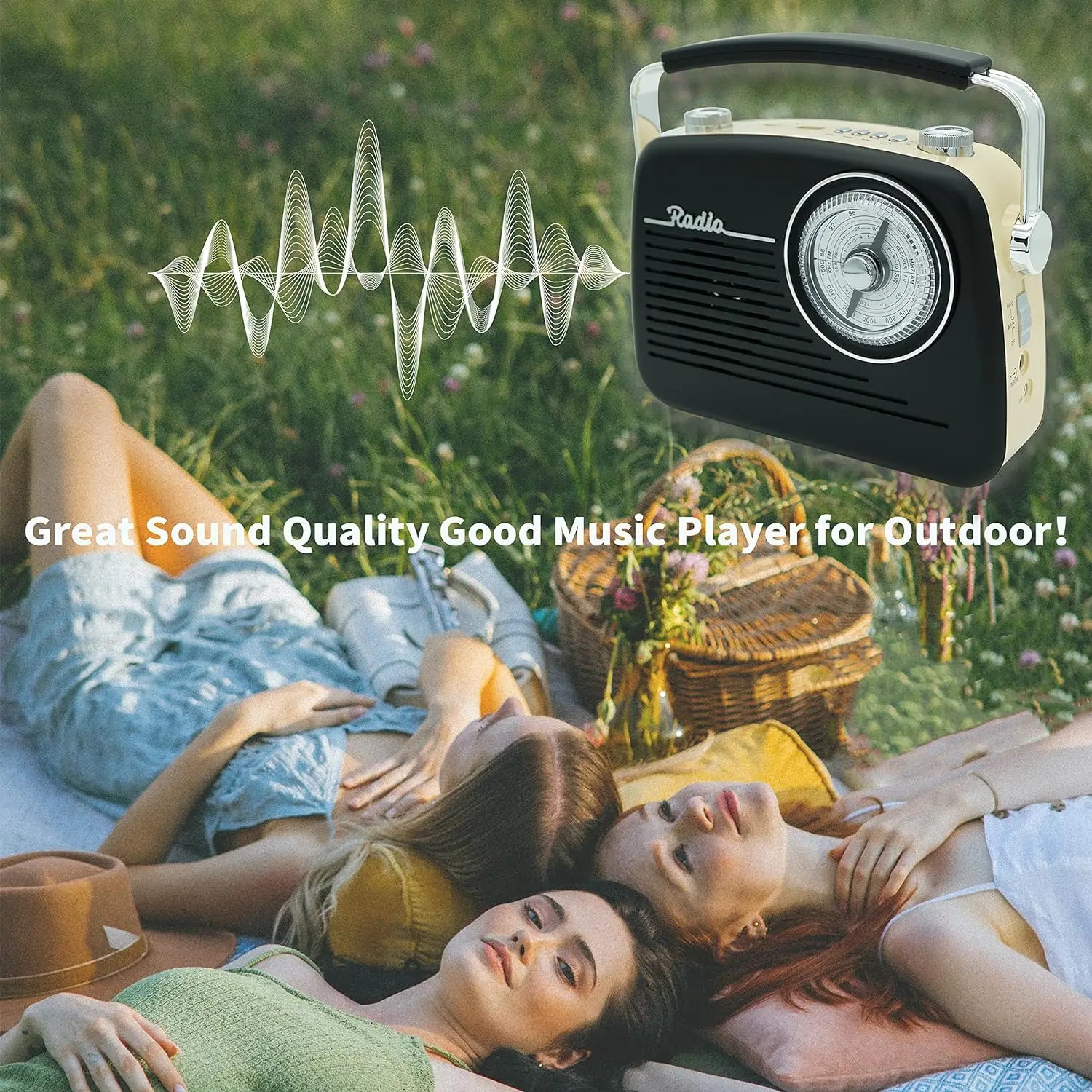 Black AM FM Radio - Small Portable Radios Vintage Retro With Headphone Jack Large Analog Rotary Tuning Dial