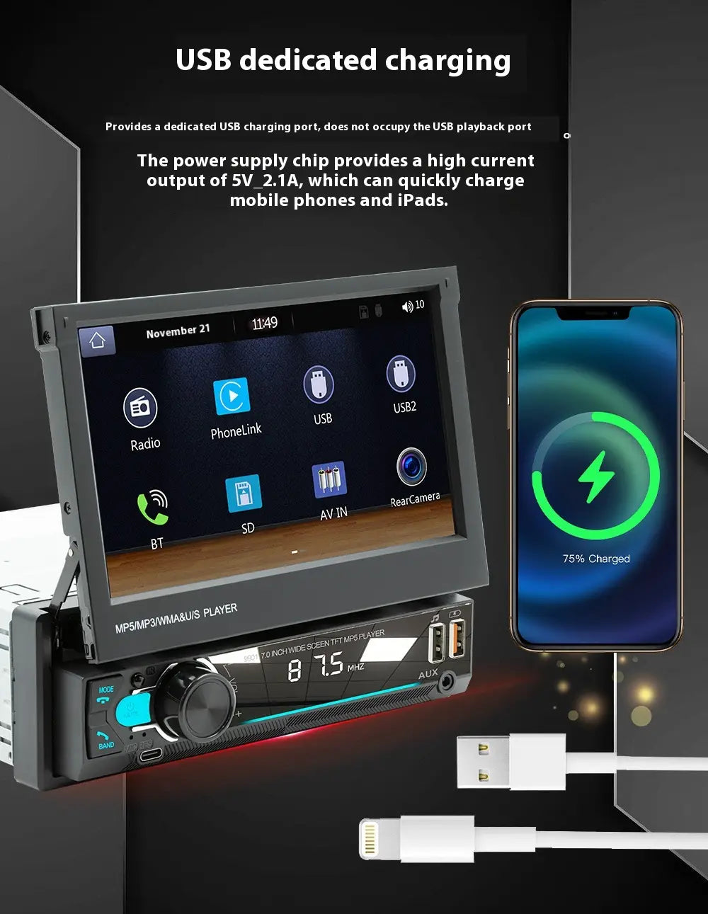 7-inch Telescopic Screen Vehicle-borne Bluetooth Player