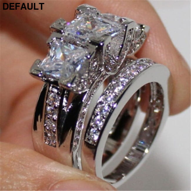 Elegant Wedding Ring Set For Woman Cubic Zirconia vintage 10 / 1122-358 Sterling Silver Rings
