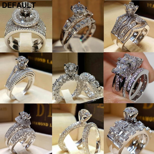 Elegant Wedding Ring Set For Woman Cubic Zirconia vintage Sterling Silver Rings