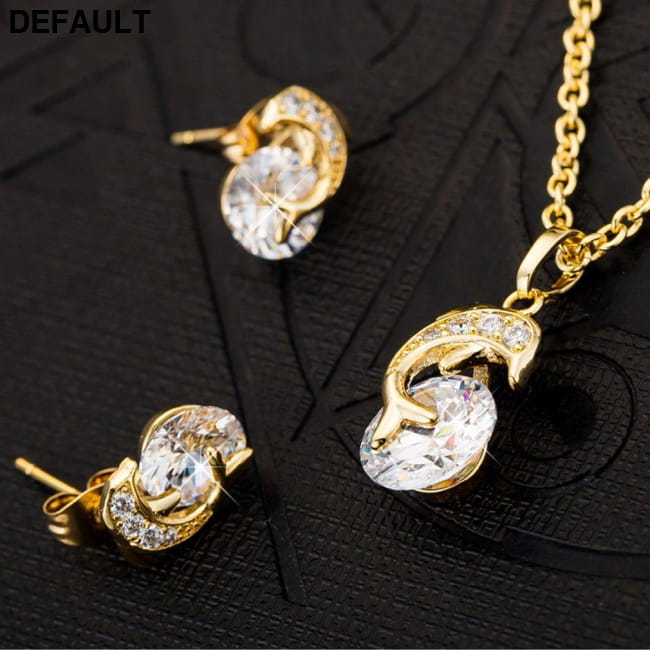 Elegant Women Jewelry Creative Dolphin Pendant Rhinestone Earrings Set Sterling Silver Necklace Sets