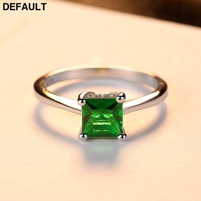 Emerald Simple Female Zircon Stone Finger Ring 925 Sterling 6 Silver Rings