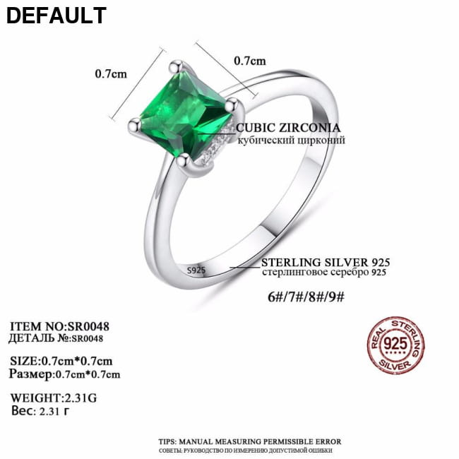 Emerald Simple Female Zircon Stone Finger Ring 925 Sterling Silver Rings
