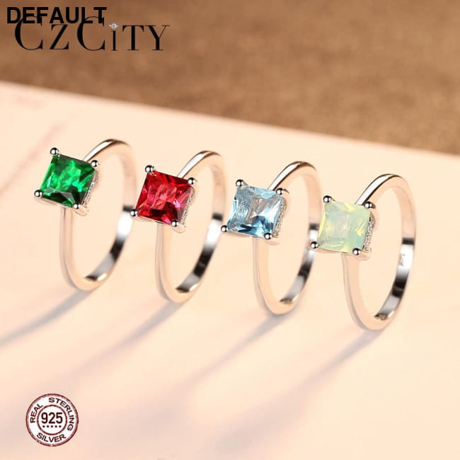 Emerald Simple Female Zircon Stone Finger Ring 925 Sterling Silver Rings