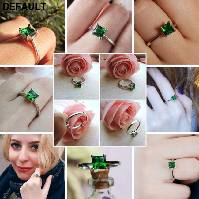 Emerald Simple Female Zircon Stone Finger Ring 925 Sterling Silver Rings