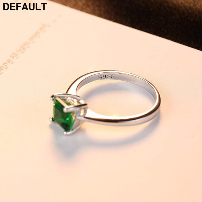 Emerald Simple Female Zircon Stone Finger Ring 925 Sterling Silver Rings