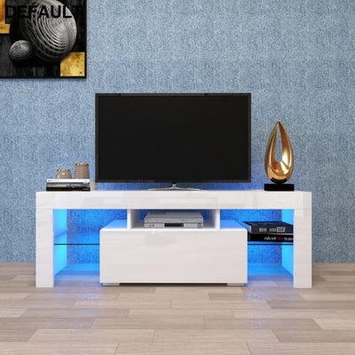 Entertainment TV Stand Large Base with 20 LEDS Light Cabinet. WHITE / US Home Stands Best Selling Products Centers &