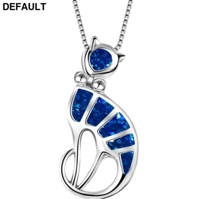 Epoxy cat necklace pendant fashion jewelry Blue Sterling Silver Necklaces