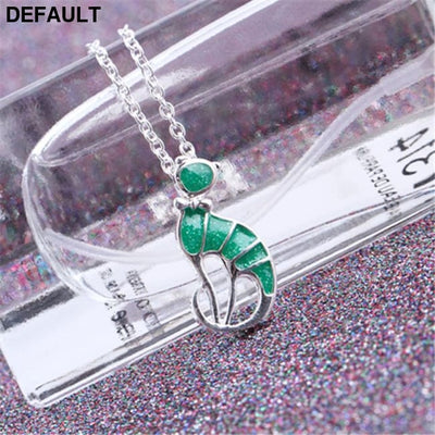 Epoxy cat necklace pendant fashion jewelry Green Sterling Silver Necklaces
